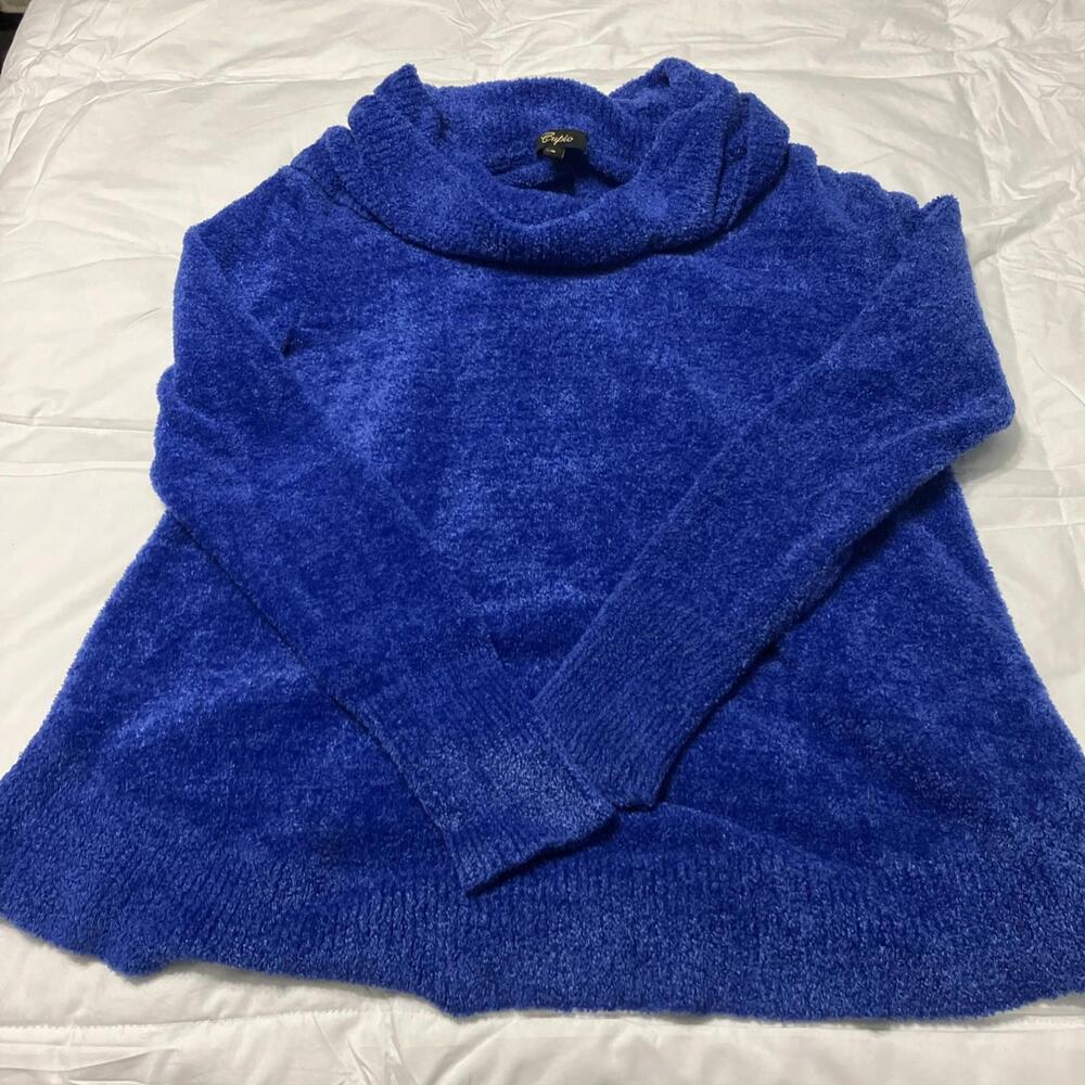 Cupio Womens Cowl Neck Sweater Pullover Long Sleeve Knit Ribbed Blue Size M